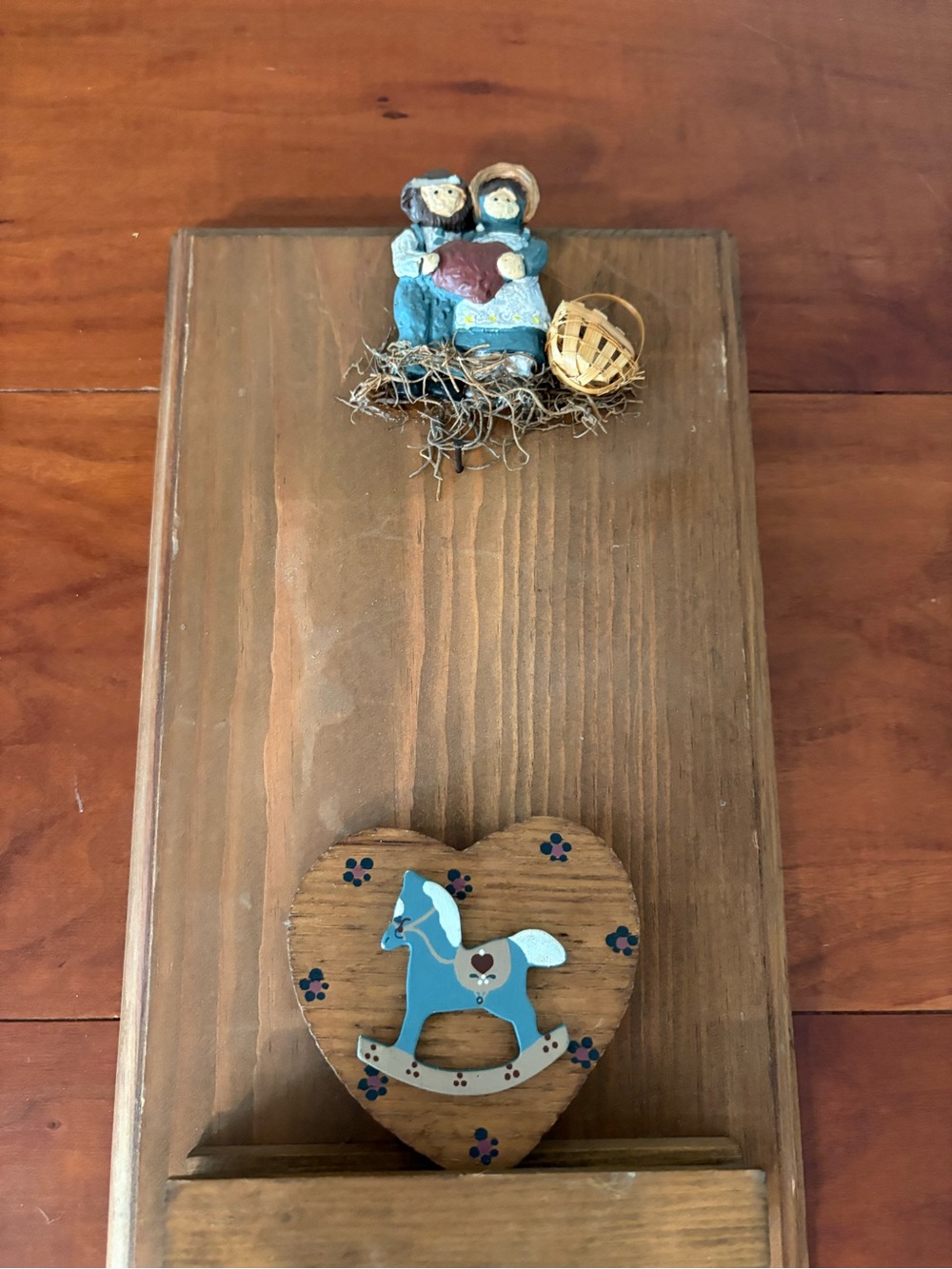 Wood Wall Mail Holder Rocking Horse Heart Country Decor